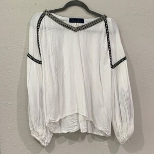 Blue Rain White Blouse with Black Accents